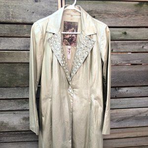 BIYA Johnny Was Gold Crystal Gems Trench Jacket